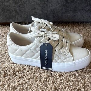 Nautica Cream Quilted Sneakers. NWT